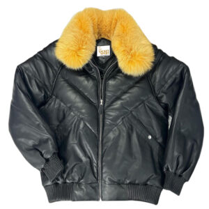 Men’s Black Lambskin Bubble Leather Bomber Jacket