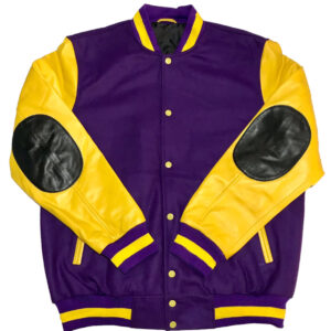 Mens Wool blend Leather Sleeves Varsity Letterman Rib Knitting Bomber Jacket
